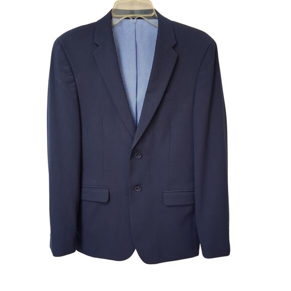 Egara Skinny Fit Stretch 2 Button Birdseye Suit Blazer Sports Coat Blue-38  Short